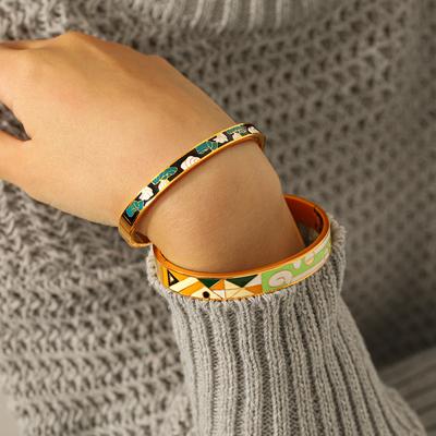 Stainless Steel Oil-drop Bangle, European and American Retro Colorful Enamel Bracelet, Versatile Design Hand Jewelry