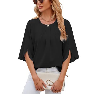 Women's Fashion Casual Summer Spring Solid Color Print Short Sleeve O-Neck Blouses & Shirts