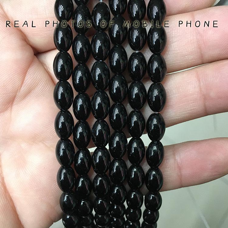 Black Rice Beads - 6x9mm Natural Stone Semi-Finished DIY Jewelry Accessories 6x9mm, ~43 beads per strand, ~21.6g per strand