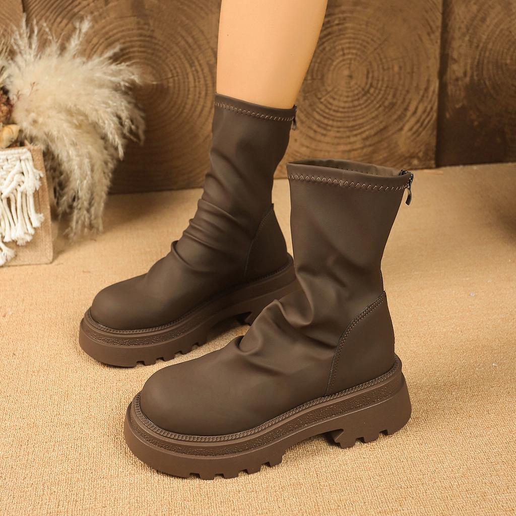 Loose Soft Leather Women's Boots Soft Elastic Sole Not Tired Feet Warm Breathable Thick Bottom Height Increase Fashion Comfortable Martin Boots