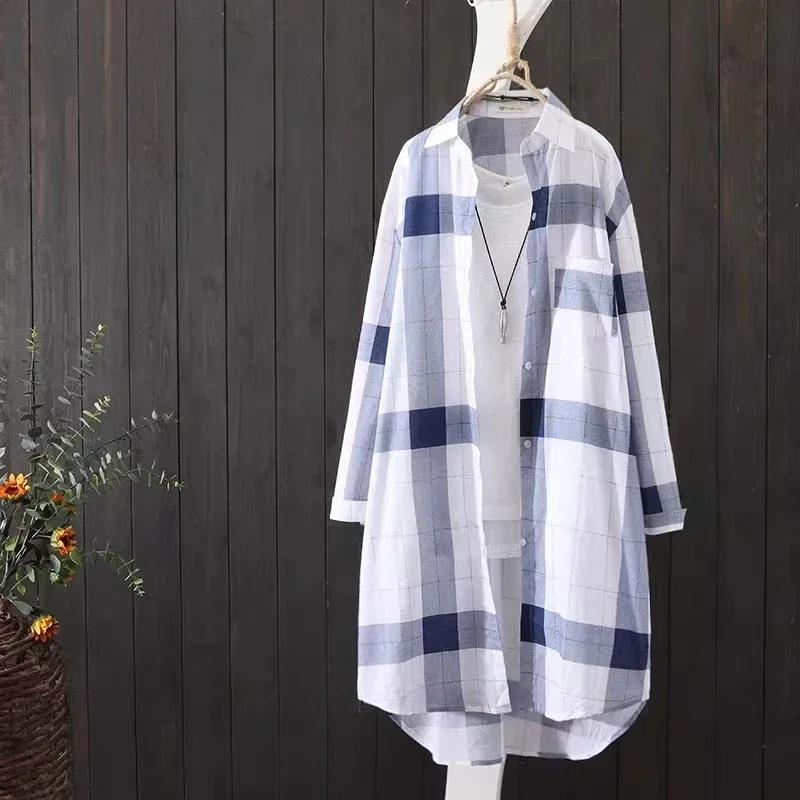 

Plaid Sunscreen Shirt Woman Casual Long Sleeved Blouses Loose Elegant Shirt Female Oversize Tops Clothing Suitable for Daily Wear XXXL синій