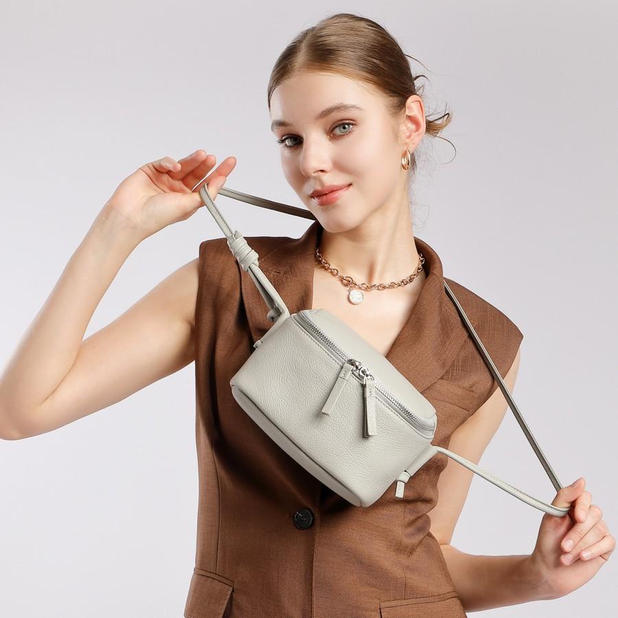 Simple and Casual Top-layer Cowhide Bag, Korean-style Shoulder and Crossbody Bag, Commuter Small Square Bag