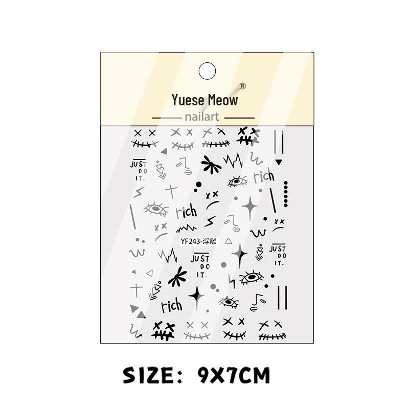 New Gothic Chrome Heart and Cross Nail Stickers: European & American Embossed Black and White Design