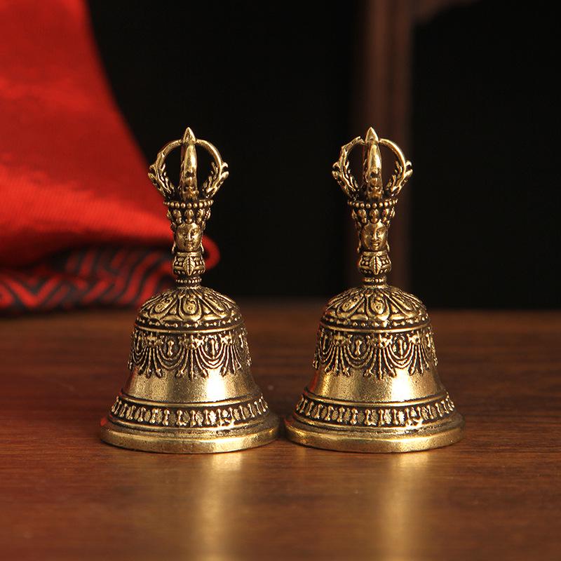 Tibetan Brass Vajra Bell: Antique Demon Subduer Pendant