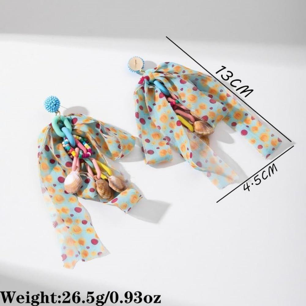 Cloth Fabric Flower Tassel Earrings Ear Jewelry Shell Earrings Fashion Tassel Earrings  Party