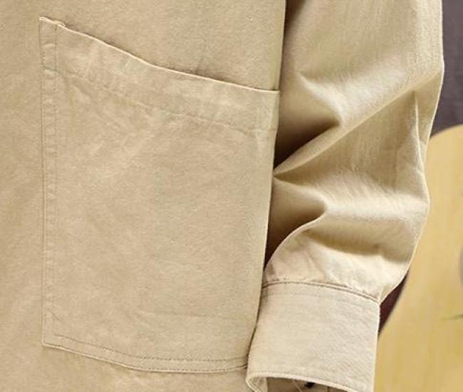 Aspersio Long Sleeve Work Shirt with Stylish Top for Casual Visual American Open Long Business Basic Shirt Yellow Collar, Men, Military, Button-Down