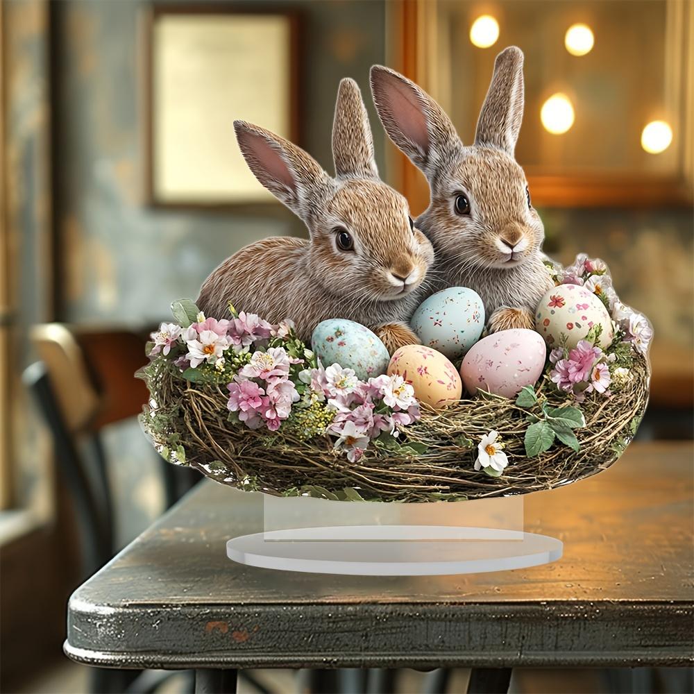 New Easter 2D Visual Rabbit Ornaments Acrylic Holiday Desktop Decoration Cartoon Crafts Ornaments, Holiday Decoration Gifts