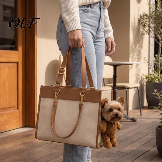 Cute Bear Design Pet Bag Portable Carrier Purse, Plush Dog Tote, Side Head Tear Resistant Travel Hole, Adjustable Strap, Shoulder for Carrying