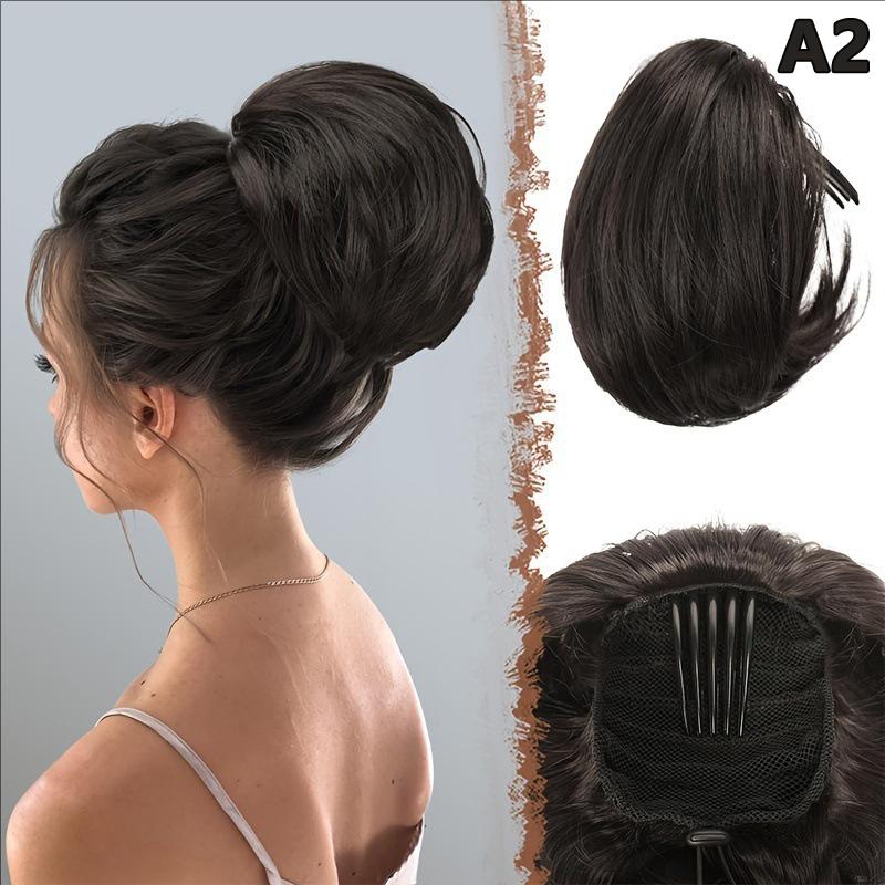 Synthetic Messy Bun Women Straight Short High Ponytail Extension Synthetic Straight Claw Clip Chignon Natural Hairpieces