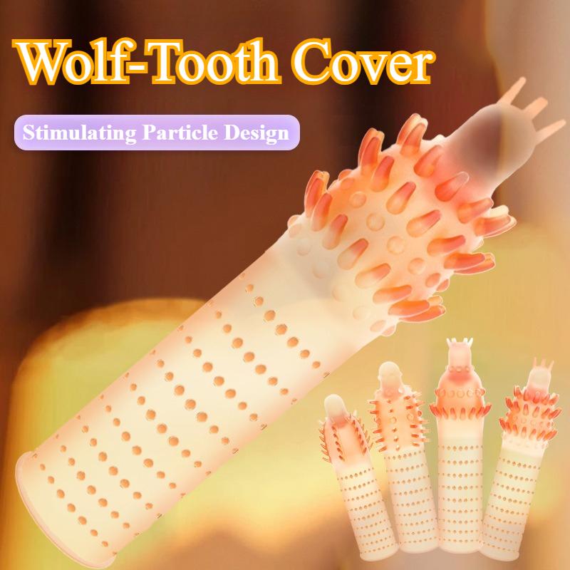Penis Covers Extender Men's Wolf Teeth Condoms Crystal Penis Sleeve Condoms Cock Ring Adult Sex Toy For Adult Sex Male Lasting