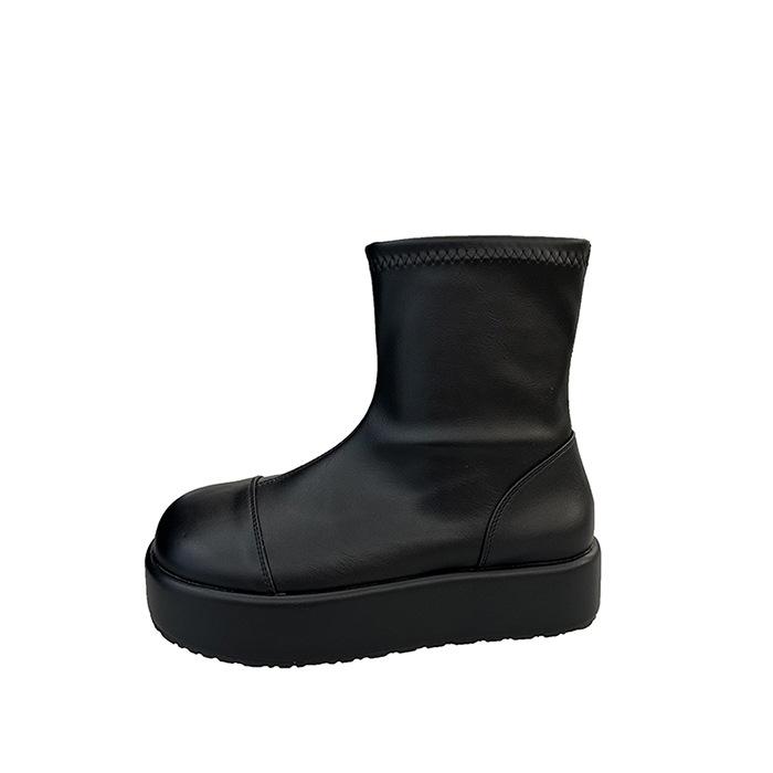 

Retro style round head thick-soled heightening elastic boots women s summer new versatile and thin short boots 40