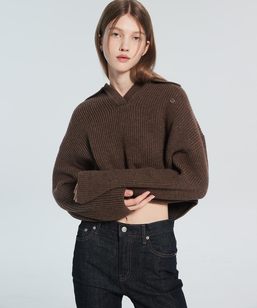 RACLEUR Ra Logo Collar Crop Knit [Brown]
