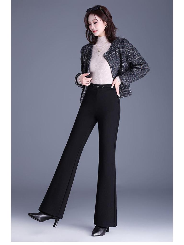 2025 Winter High-End Damen Koreanischer Stil High-Waist Seiden-Baumwoll-Schlankmachende Micro-Flare-Hose