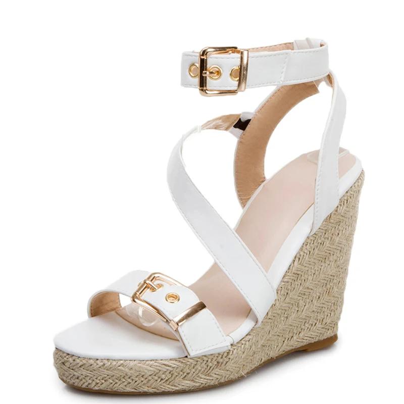 Fashion Fashion Wedge Sandals Women Summer Shoes Platform Knitted High Heels Flip Flops Large Size Cross Strap Party Shoes Female White