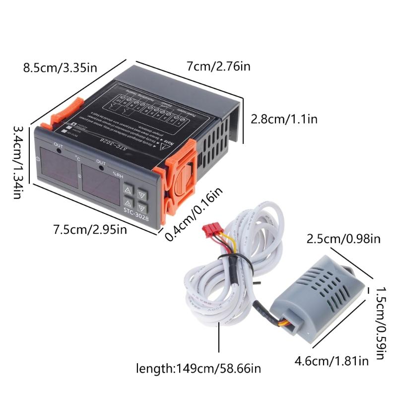 Dual Digital Thermostat Temperature Humidity Control STC-3028 Thermometer Hygrometer Incubator Controller AC 220V DC 24V