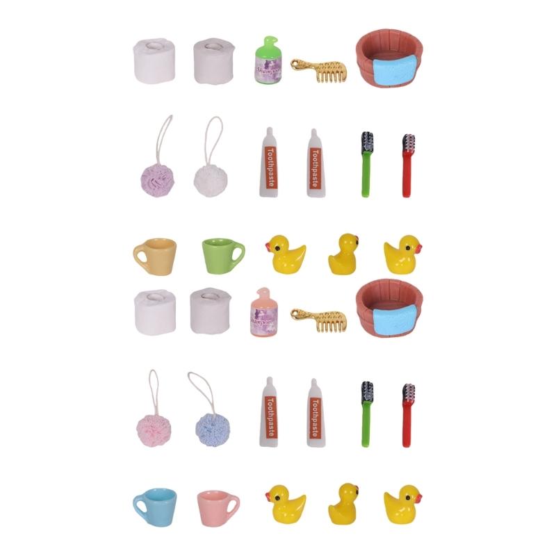 Doll House Bathroom Set Shower Scene Accessories 1/12 Scale Miniature Funiture Craft Project Arrangement Decoration