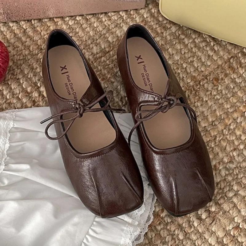 Fashion 2025 Spring Women Ballet Flats Shallow Mouth Shoes Butterfly-knot Casual Soft Sole Women Shoes Comfortable Leather Women Shoes