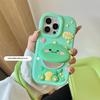 For iPhone 15 Pro Silicone Case Cute Dinosaur Mirror Design Shockproof Phone Back Cover