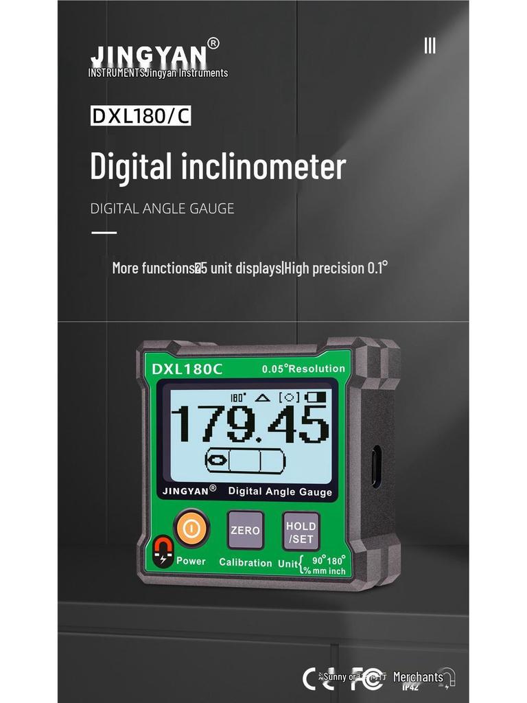 Jingyan Electronics DXL180C High-Precision Digital Inclinometer with Magnetic Spirit Level and 180° Angle Finder