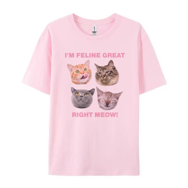 Süße Lustige Katzen T-Shirts für Damen Oversized Retro Y2k Kätzchen Grafik-T-Shirts Ästhetisch Katzenliebhaber Streetwear T-Shirt FeUnisex Kleidung