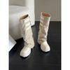 Spice Girl Belt Buckle Round Head Thick Heel Knight Boots Women's Vintage Skinny Pants Tube Tall Boots
