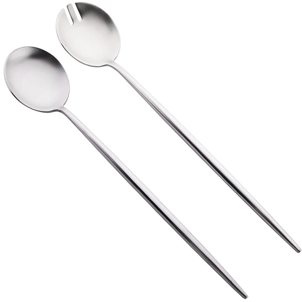 

Сервировочная ложка для салата 2 шт. Черный набор ложки и вилки для салата Длинная ручка Набор столовых приборов Посуда из нержавеющей стали Совок Сервер Набор для салата серебряный