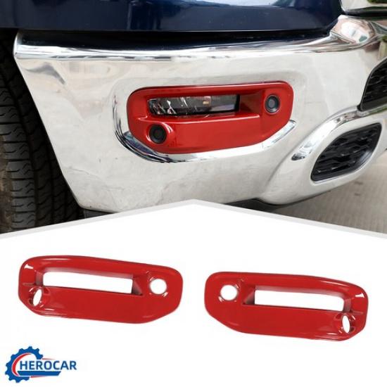 2*Red Front Fog Light Cover Lamp Trim Frame Bezel Decor For Dodge RAM 1500 2018+