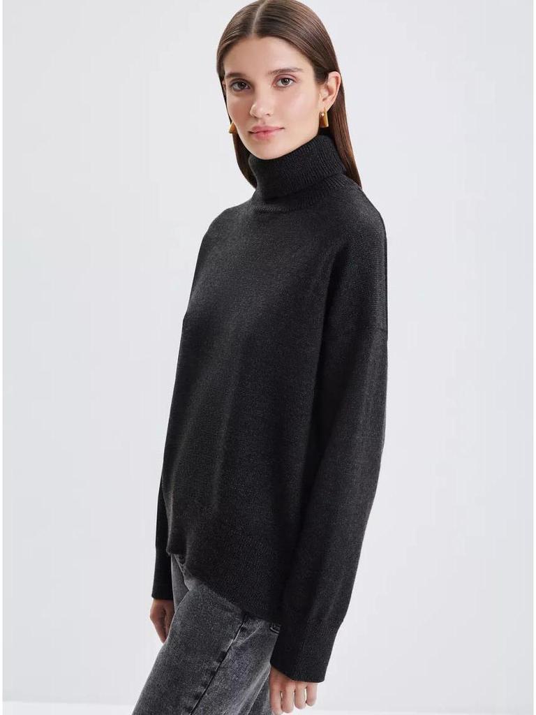 2025 Autumn/Winter High Neck Women's Solid Color Knitted Sweater European & American Style
