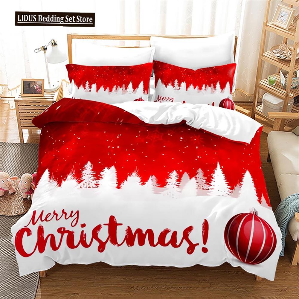 Christmas Duvet Cover Set King Size Snowflake Bells Pattern Festival Bedding Set Polyester Comforter Cover For Kids Boys Girls