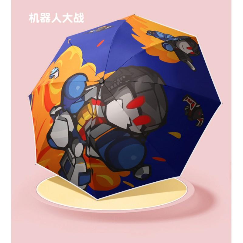 Automatic Safety Umbrella Kids Boys Girls UV50 Rain Sun Protection 3-Fold Cartoon Design With Reflective Stripes