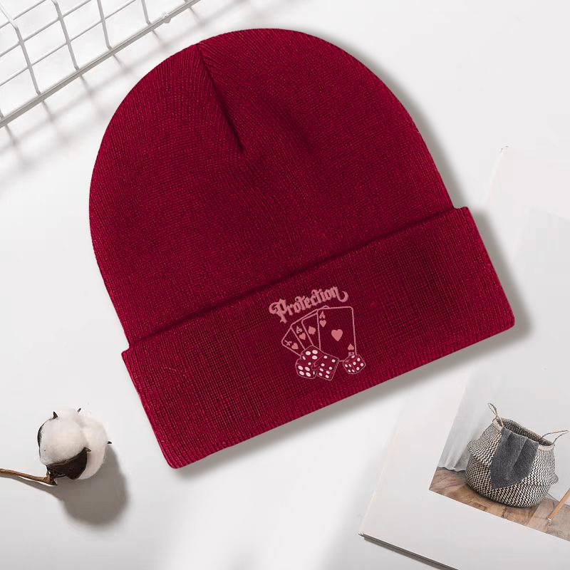 Vintage Simple Winter Versatile Playing Card Print Fashionable Warm Knitted Hat Unisex Outdoor Essential ColdProof Wool Hat