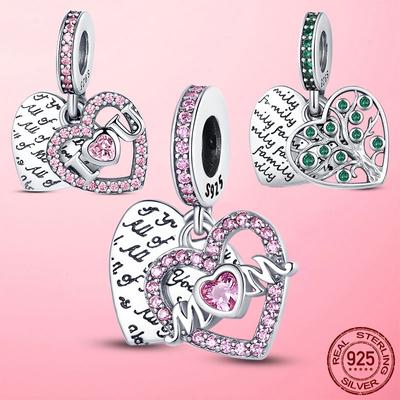 Neue 925er Silber Herz & Mama Anhänger Charms passen Frauen Original Armband Halskette 925er Silberschmuck Muttertagsgeschenk