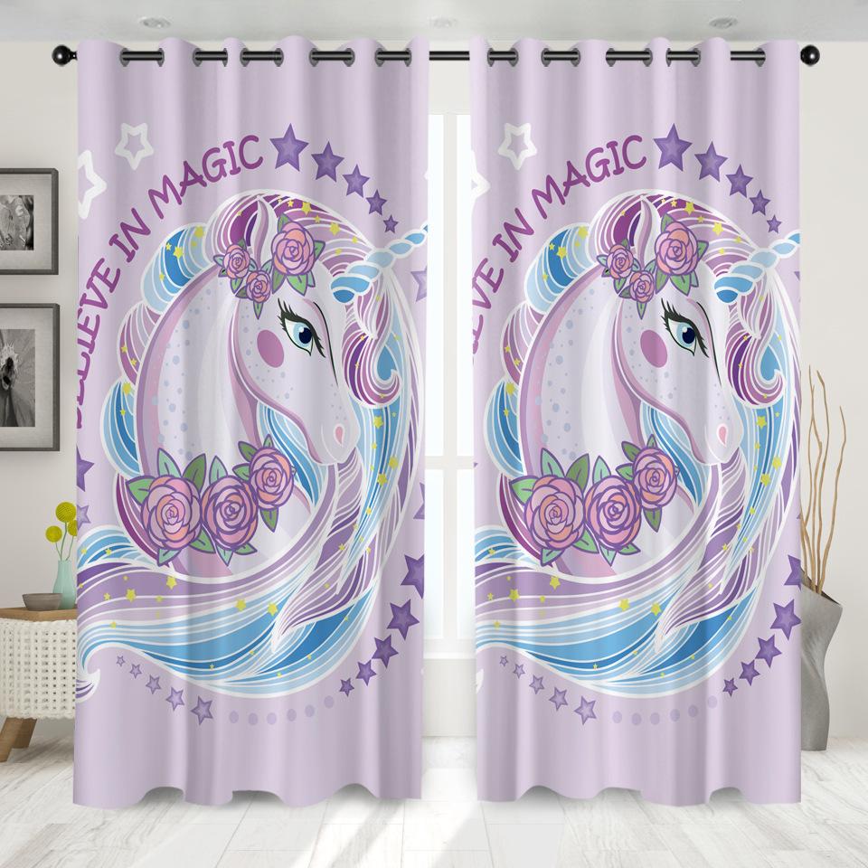High Density Blackout Curtains Cartoon Curtains Cute Sweet Unicorn Digital Printing Blackout Curtains