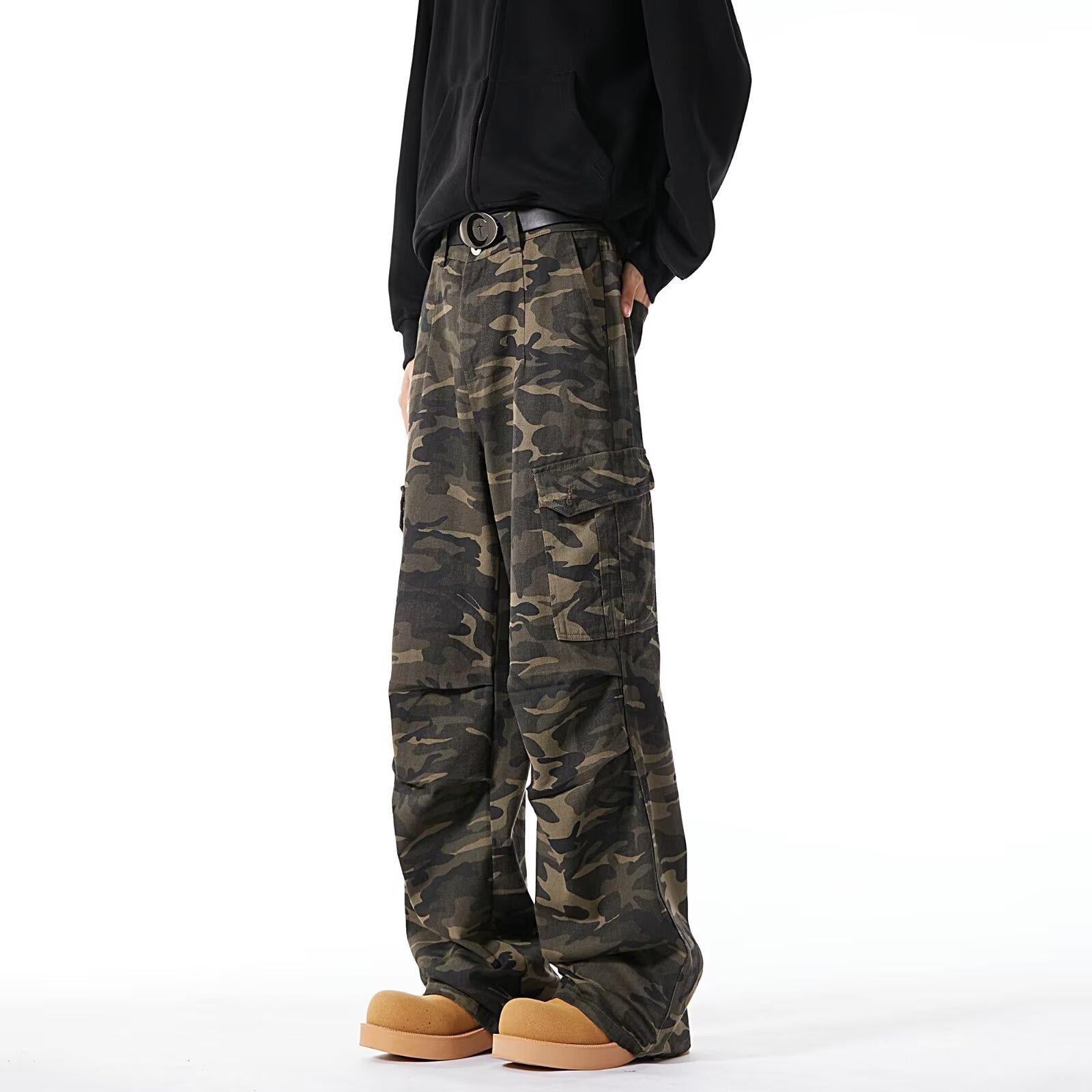 Camouflage Wide-leg Tooling Trousers High Street Loose Straight Jeans S