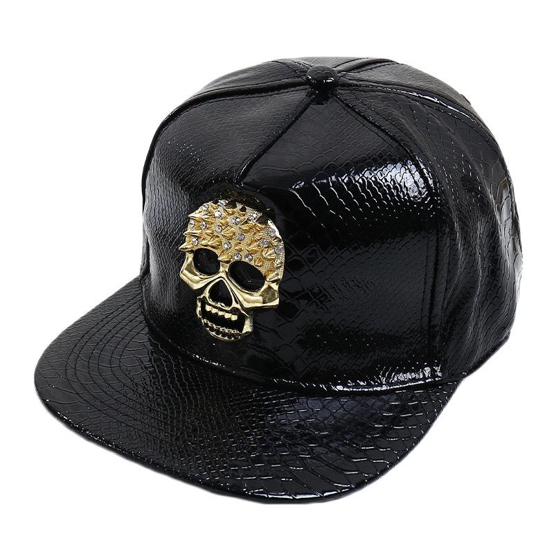 Big Size Crocodile Leatherpattern Baseball Cap Unisex Adjustable Trend Hip Hop Style Cross Skull Flat Brim Duck Tongue Hat
