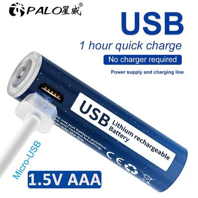 PALO Batteria agli ioni di litio AAA USB da 1110 mWh 1.5 V HR03 Porta USB AAA batterie al litio ricaricabili AAA con cavo USB per orologi mouse