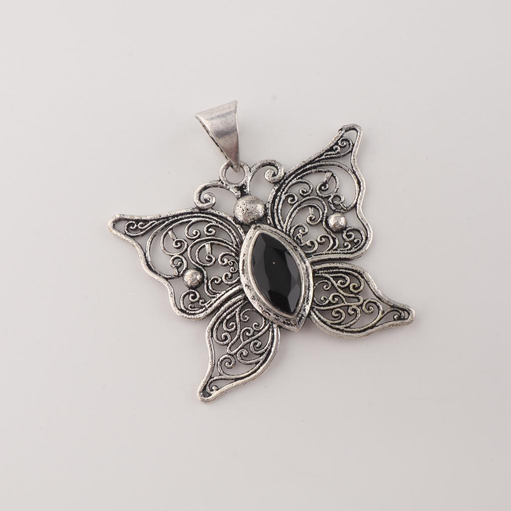 Black Onyx Gemstone 925 Sterling Silver Jewelry Handmade Women Pendant 1.5" CP-41-16