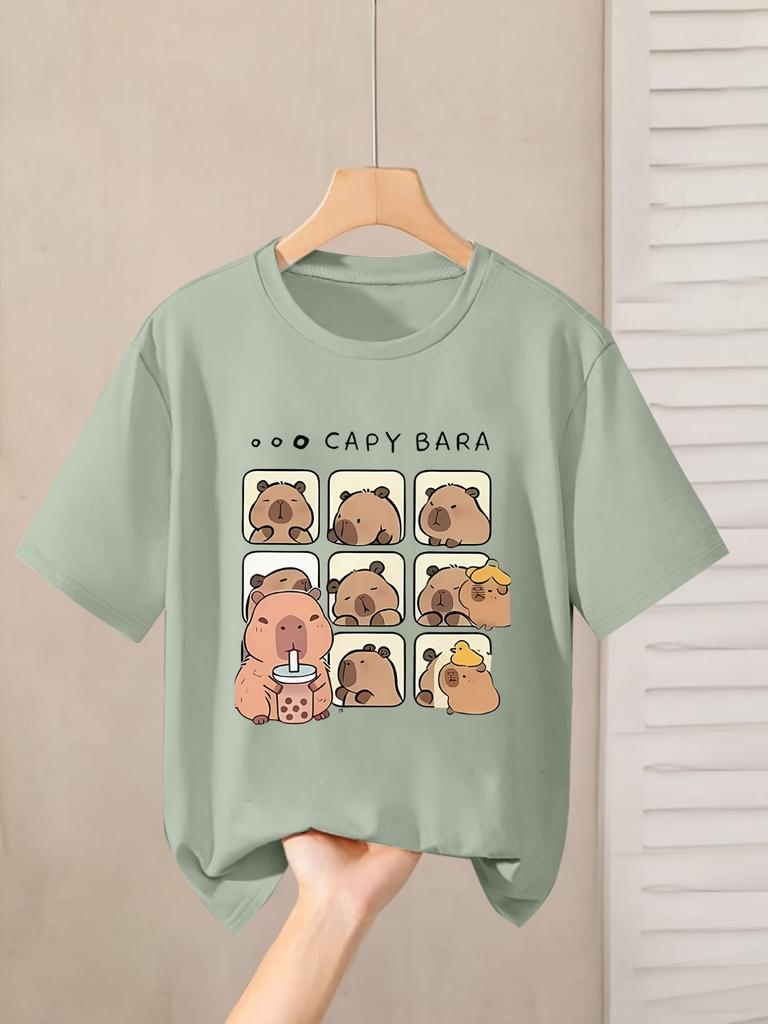 Children's Clothing Capybara Graphic T Shirts Short Sleeve Tops Tee Summer Kids Clothes Crew Neck T-Shirts Fashion Child T-Shirt