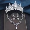 3Pcs Princess Crown Bridal Jewelry Sets for Women Tiaras and Flower Choker Necklace Earrings Wedding Dress Bride Jewelry Set