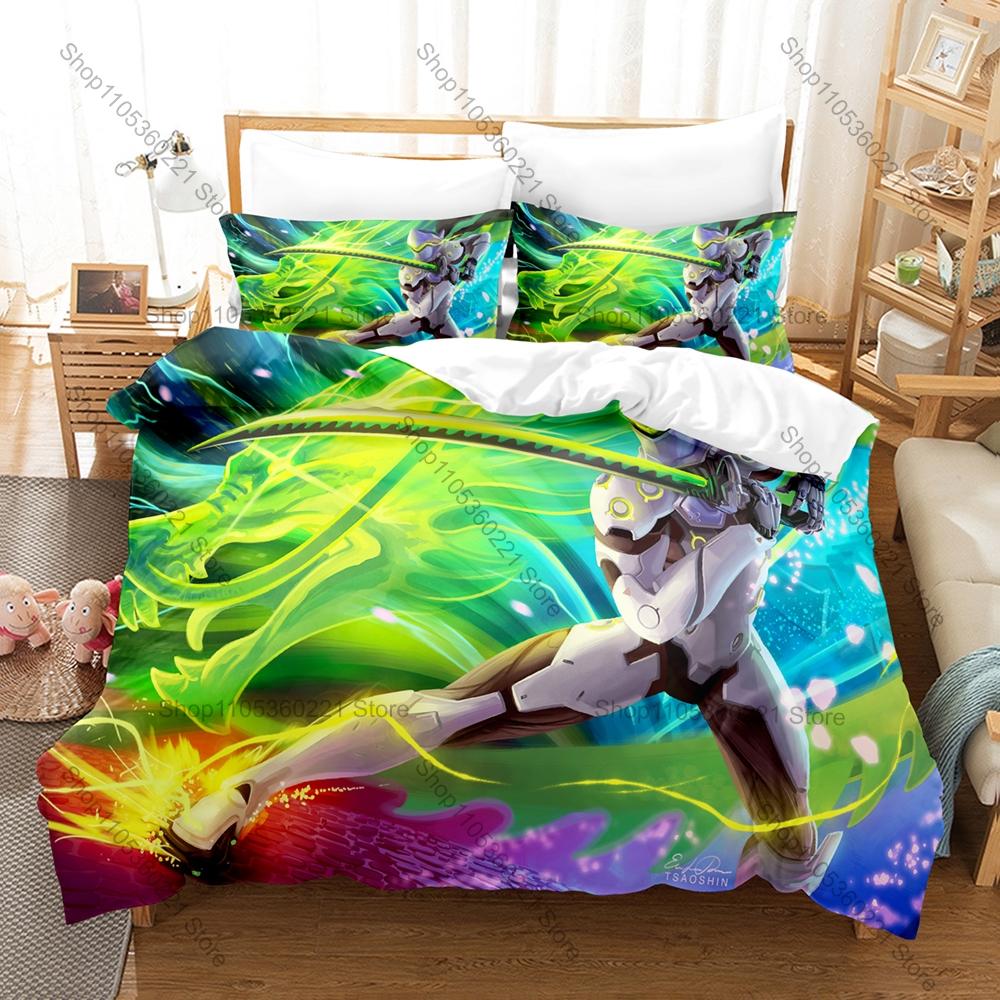 Overwatch Duvet Cover + 2 Pillowcases, Popular Game Print Bedding Set Soft Fabric for Gamers Bedroom Decor & Gift