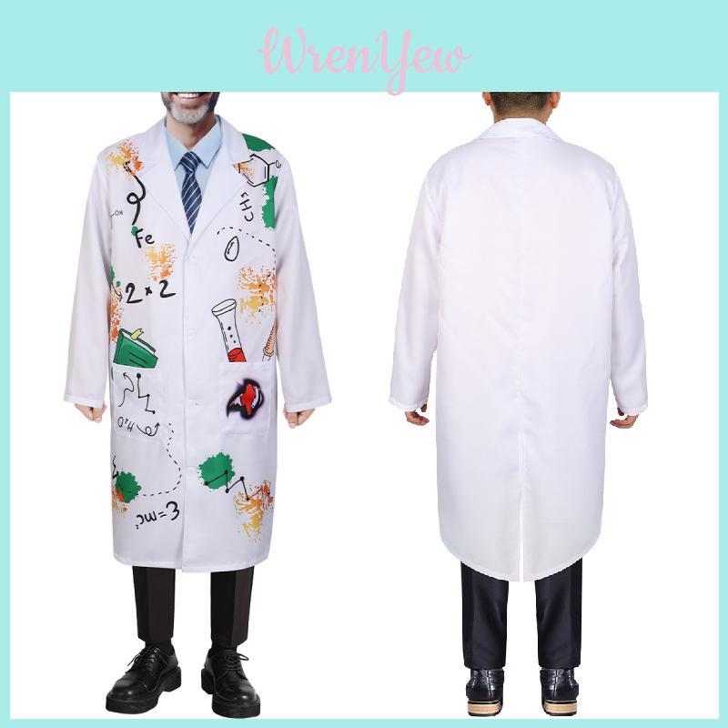 Set costum de om de știință nebun de Halloween cu material din poliester pentru copii și adulți