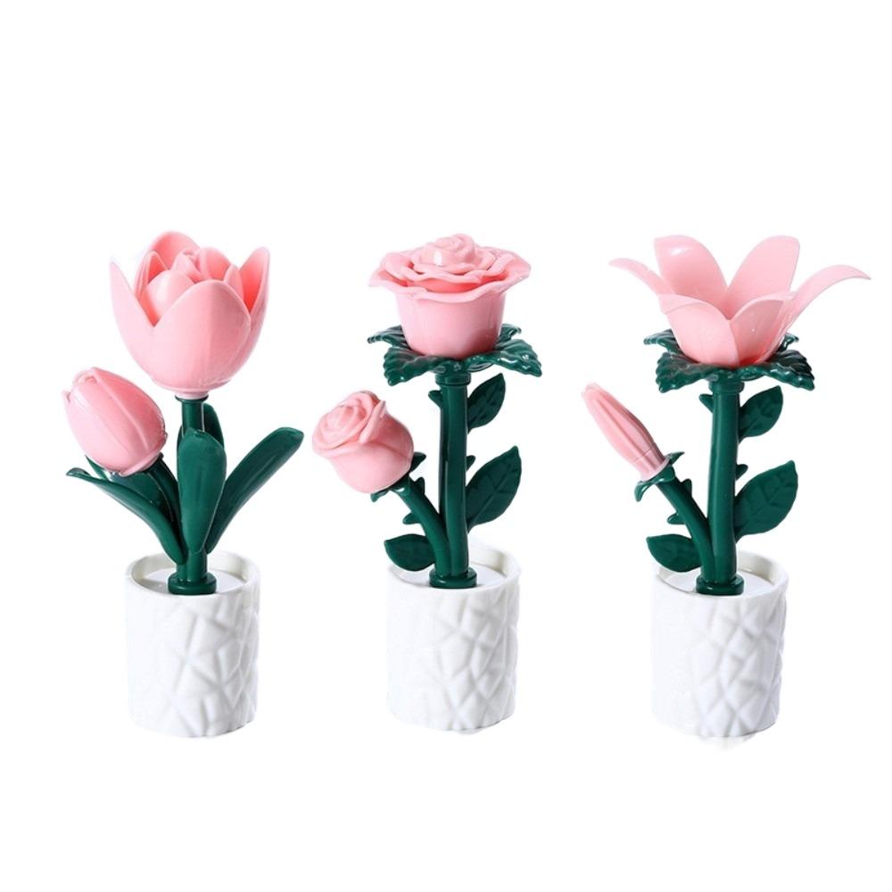 Pink Flower Table Lamp Plastic Atmosphere Night Light Creative Bedside Lamp  Home Decor