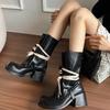 2025 Autumn New Retro Babes Pile Boots Women's Thick Heel Thin Fashion Boots Round Head Height Increase Versatile Martin Boots