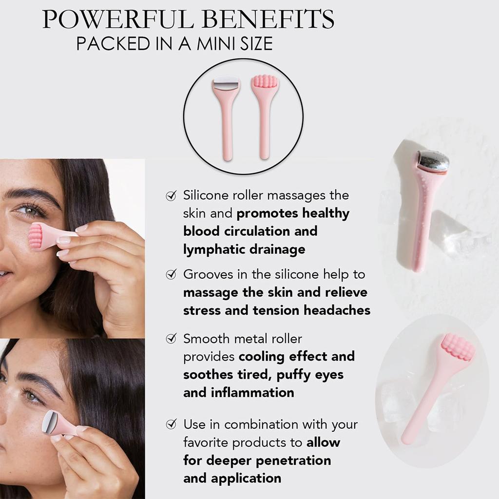 2pcs Facial Roller Set Stainless Steel Ice Roller & Silicone Massage Roller Face Icing Reduce Swelling Skin Massage Care Tools