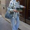 2024 European & American Women's Autumn/Winter Printed Tie-Waist Cotton Jacket