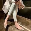 Fashion 2025 Spring Pvc New Pointed Head Transparent Diamond Single Shoes To Wear Everything Flat Wedding Sandals Temperament