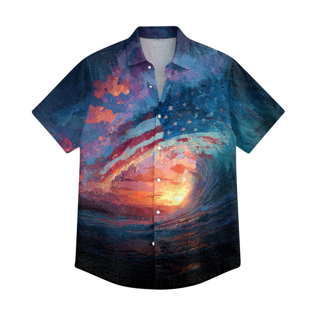 Men's Summer Casual Independence Day Print Short-Sleeve Shirt