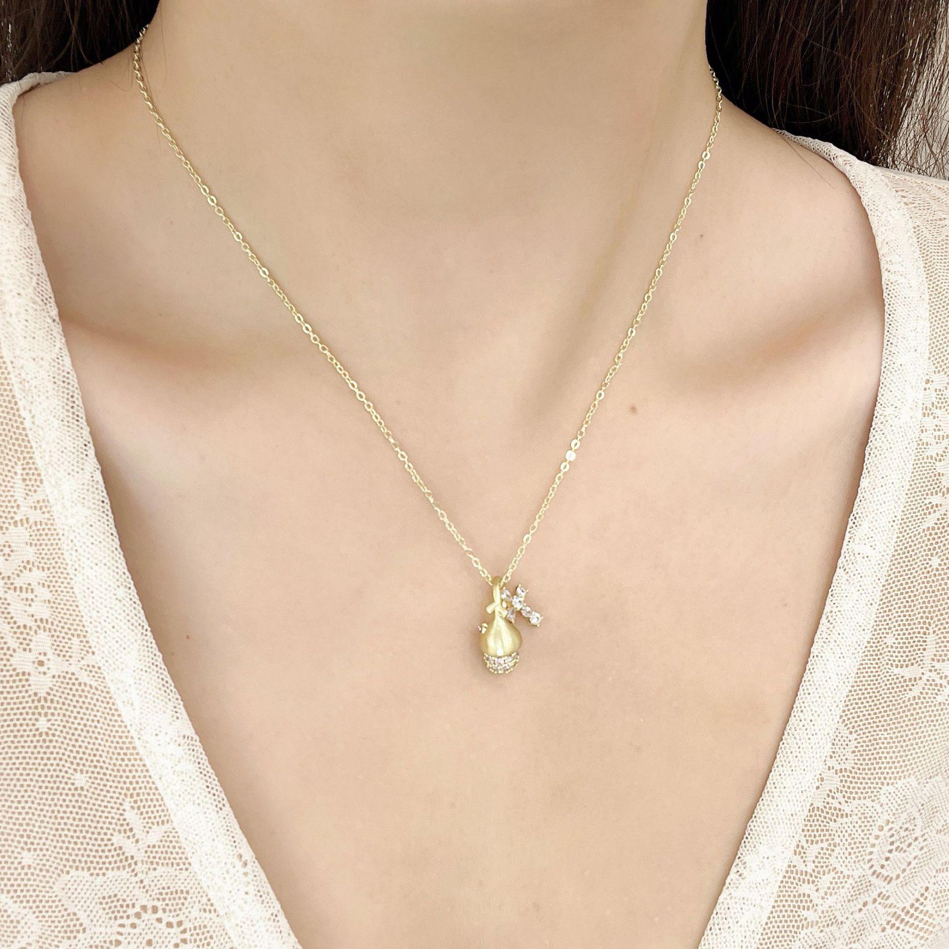 

Винтажное ожерелье с подвеской в виде шишки из розового бриллианта с матовой отделкой - женское легкое роскошное ожерелье на цепочке-свитере на ключицу N1307 золотой