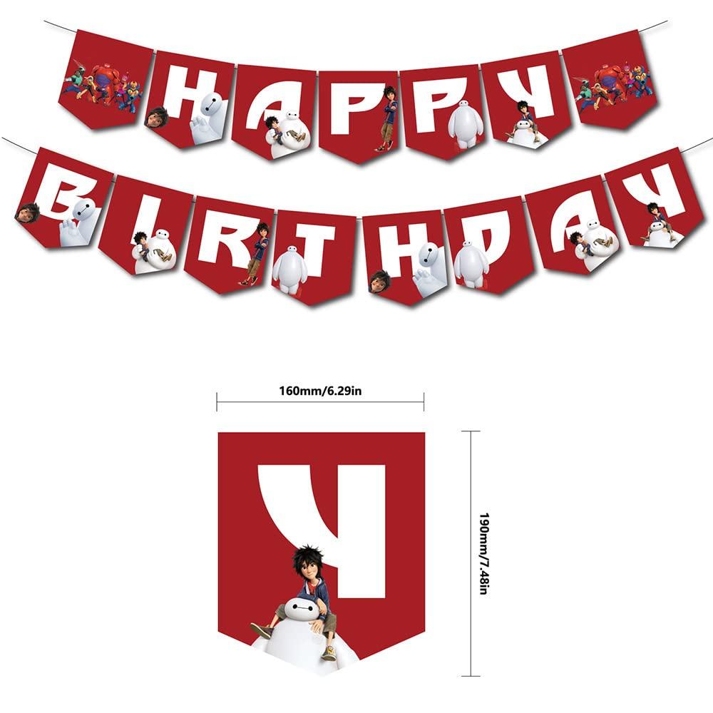 Baymax Birthday Decorations Party Set, Big Hero 6, Disney Character, Cute White Balloons, Happy Birthday Garland, 32-Piece Set, for Boys and Girls