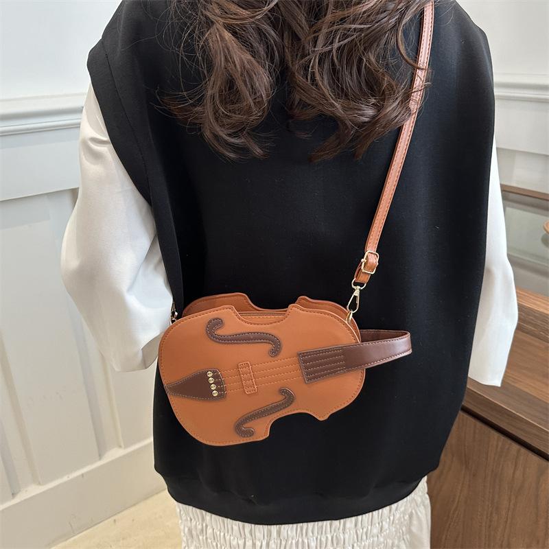 Faux Leather Violin Crossbody Bag, Sling Shoulder Purse for Women, Trendy Fiddle Shaped Handbag